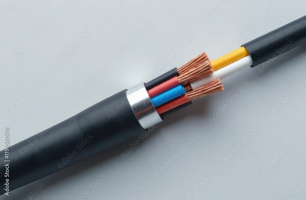 Naklejka premium lectric screened cable with many wires isolated on grey