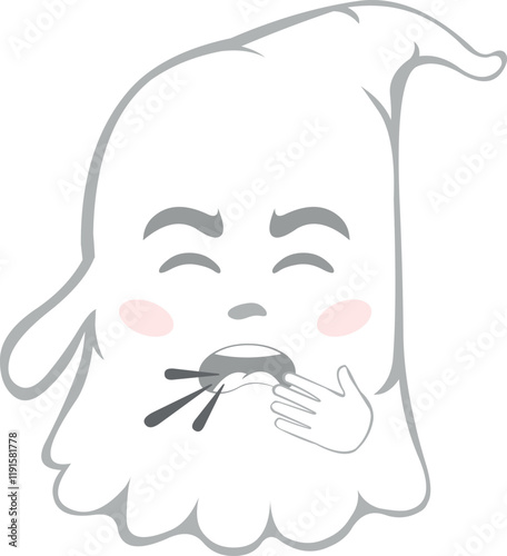 vector illustration character ghost cartoon, coughing with your hand in your mouth