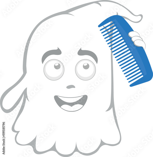 vector illustration character ghost cartoon, combing her with a blue comb