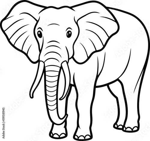 Elephant  line arts with white background. Elephant, one line continuous. Line art Elephant. Hand drawn vector art.