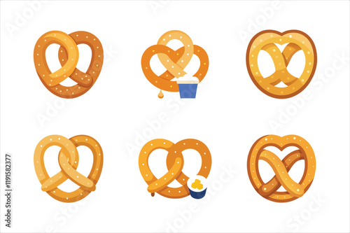 Pretzel Icon with Salt and Cheese Sauce Vector Illustration
