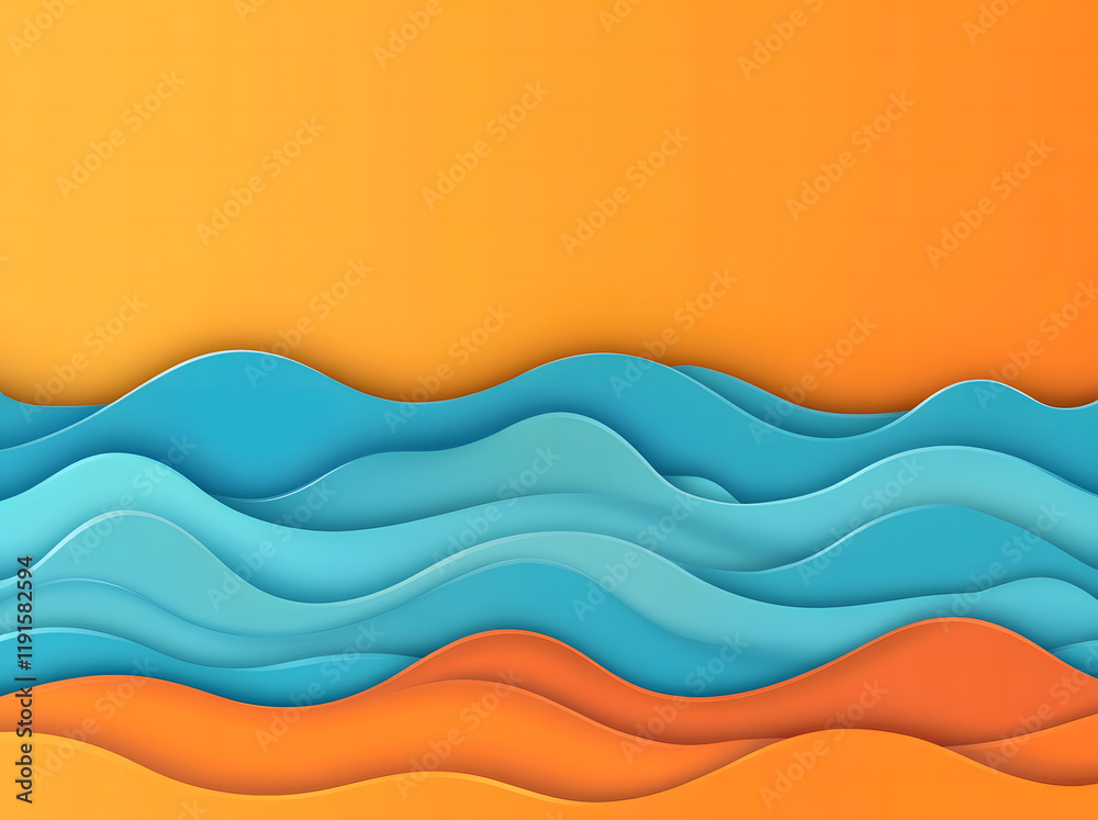 Abstract Wavy Layers in Orange and Blue - Modern Paper Cut Style Background Abstract Wavy Layers in Orange and Blue - Modern Paper Cut Style Background
