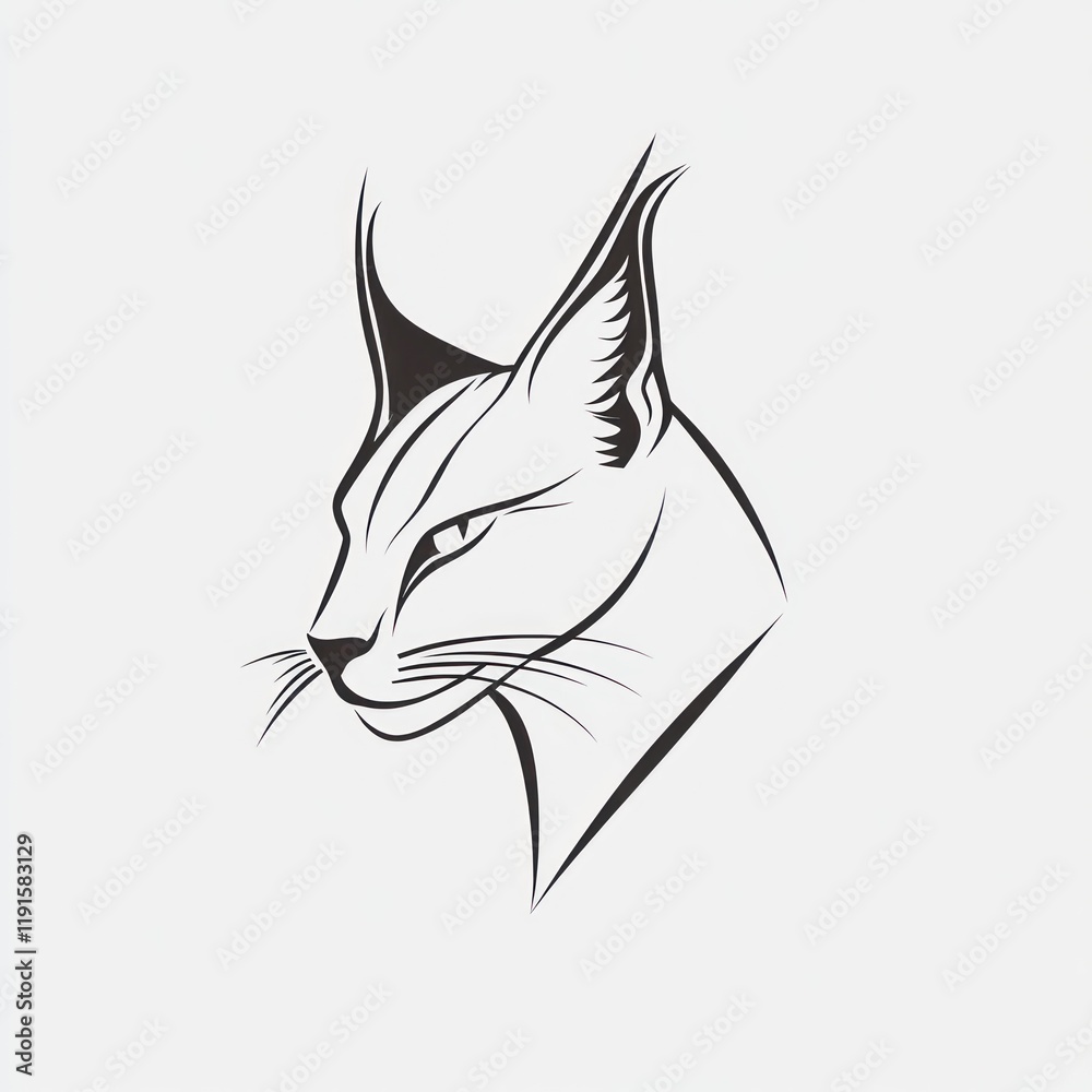 Obraz premium Caracal head portrait, elegant line art, simple background, for design