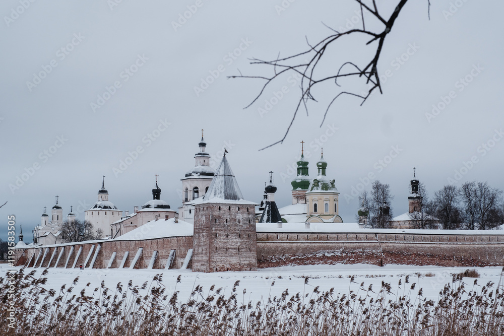 custom made wallpaper toronto digitalView of the Kirillo-Belozersky Monastery from the lake side through the trees. Vologda Region