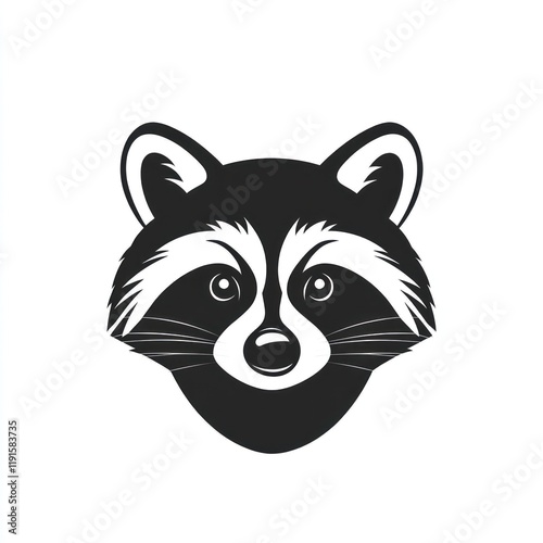 Raccoon face, wildlife illustration, white background, nature design, logo use photo