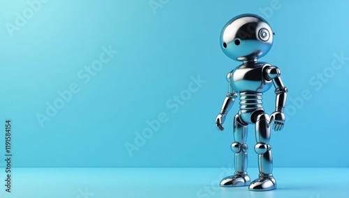 Chromium silver imperial droid on right. Soft orange background. Copy space for text, 3D render AI Generated Designer Element