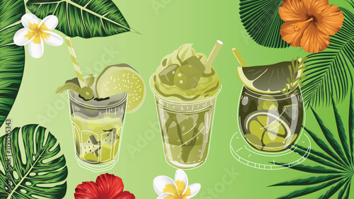 Bubble tea Coffee and milkshakes with boba balls Summer cold drink vector icons set