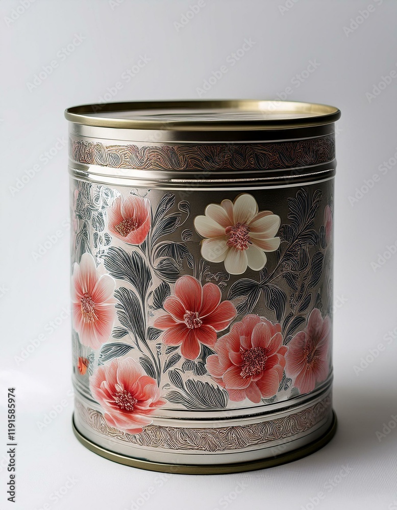 Elegant floral canister with hand-painted design. Elegant floral canister with hand-painted design.