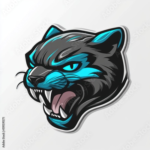 Aggressive panther head mascot, digital art, white background, gaming logo