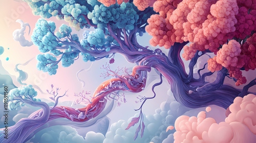 Asthma dynamic breathing flowchart showing how airflow tracked and treated with bronchodilators and corticosteroids under pulmonology. Treetide. Illustration photo