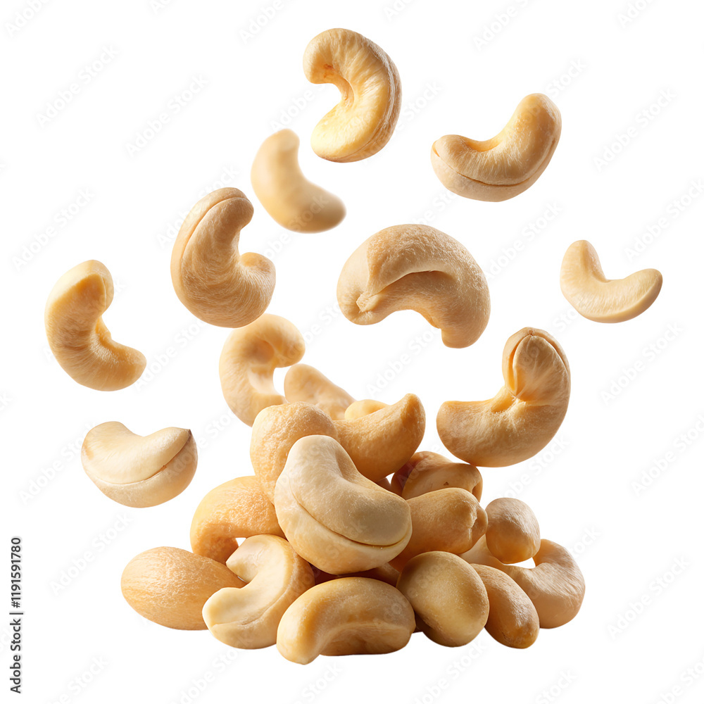 Cashew nuts falling in the air isolated on transparent background, PNG Cashew nuts falling in the air isolated on transparent background, PNG