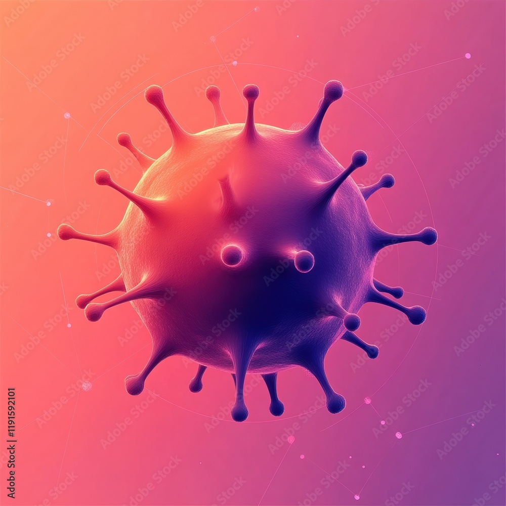 Minimalist virus graphic on a vibrant background for education and science discussions. Created with generative AI Minimalist virus graphic on a vibrant background for education and science discussions. Created with generative AI