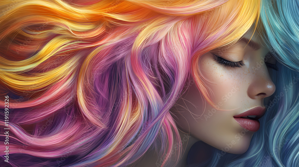 Colored hair close up. Treetide. Illustration Colored hair close up. Treetide. Illustration
