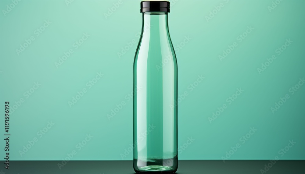 A clear bottle sits on a table A clear bottle sits on a table