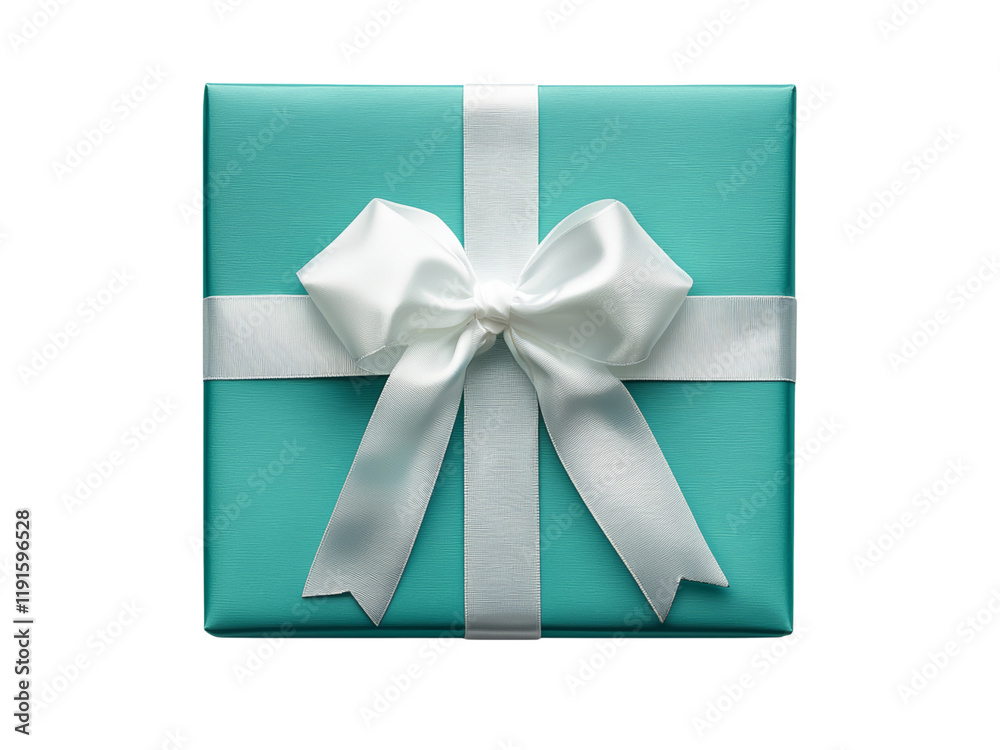 Elegant Gift Box with White Ribbon on Teal Background Isolated on transparent background Elegant Gift Box with White Ribbon on Teal Background Isolated on transparent background