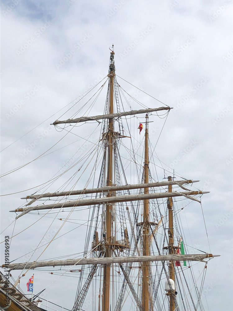 The masts and rigging of a traditional sailing vessel The masts and rigging of a traditional sailing vessel