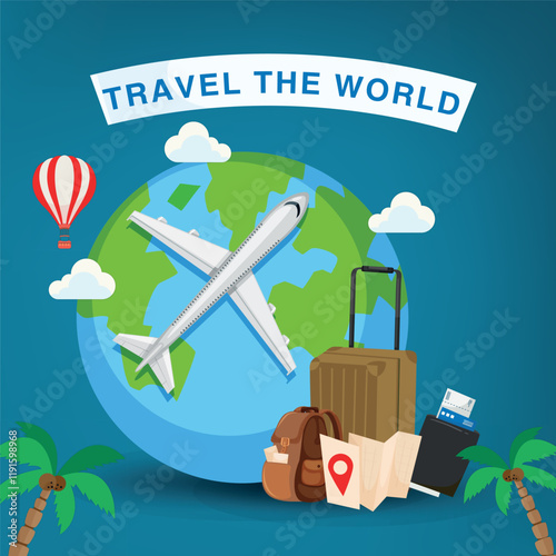 Travel the World Holiday travel time tour social media post Instagram post or web banner template vector promotion explore adventure Tourism Business Marketing summer hotel promotion vacation journey