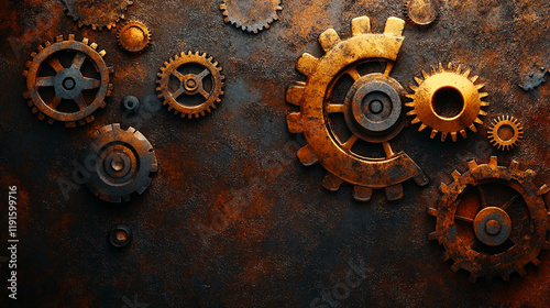 Rusty gears and cogs create a vintage mechanical look on a textured background
