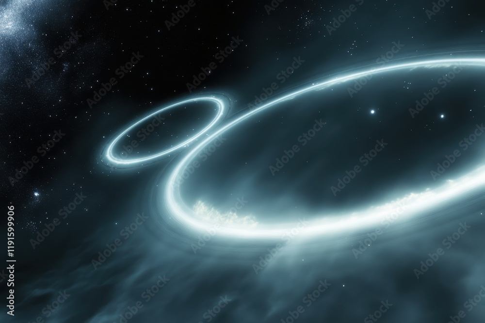 Fototapeta premium Cosmic rings and celestial bodies illuminate the dark expanse of space
