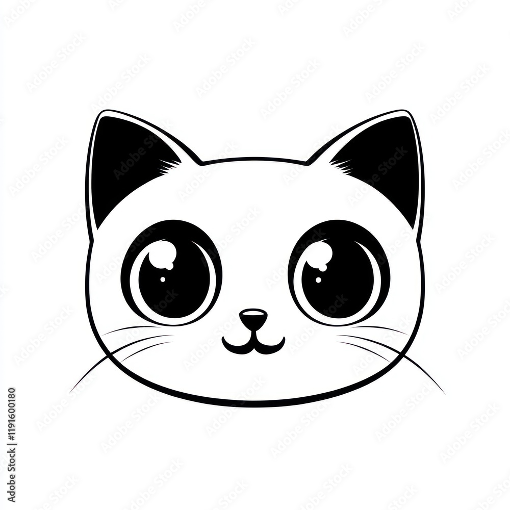 Cute cartoon cat face, white background, digital drawing, children's book illustration Cute cartoon cat face, white background, digital drawing, children's book illustration