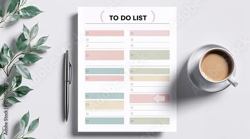 A beautifully designed to-do list template in soft pastel tones, perfect for planning and organization. The layout is clean and minimalistic, featuring a pastel color palette to promote focus and calm