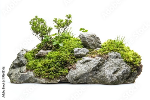 Miniature Mountain Landscape with Moss and Plants photo