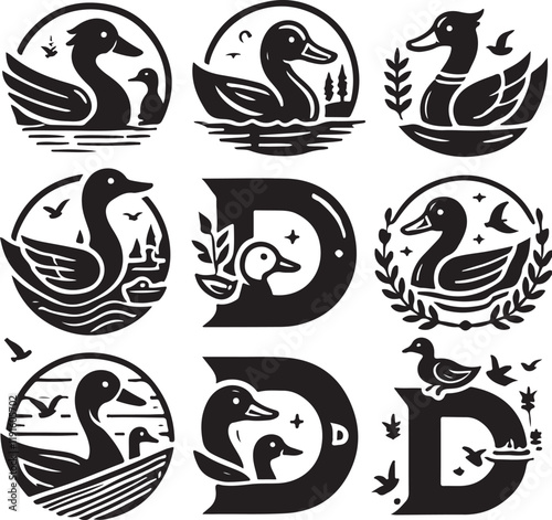 Cuadro en lienzo set of silhouette Duck