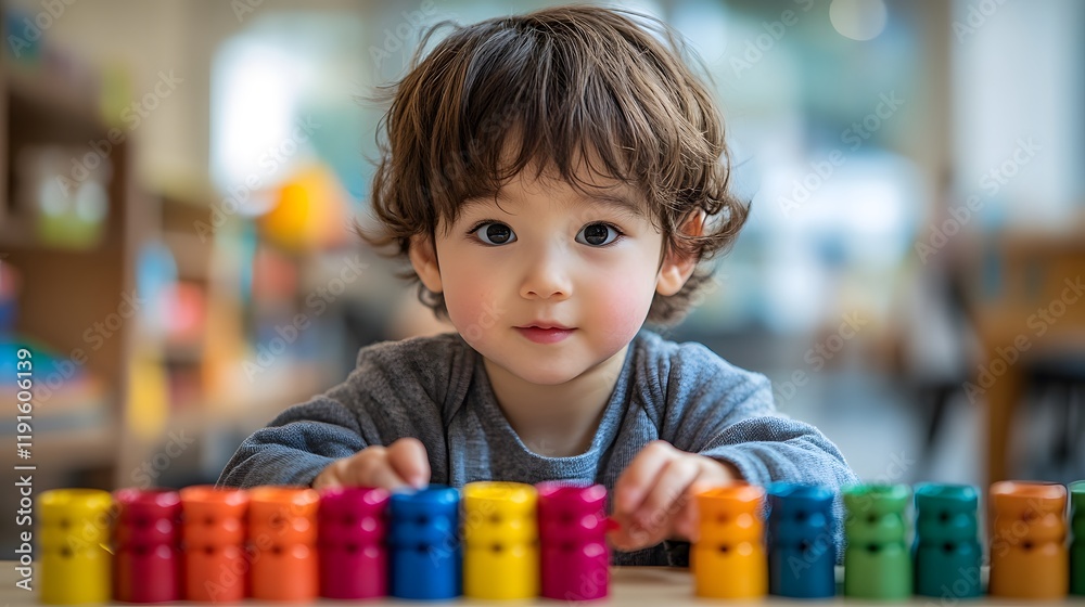 A Concentrated Toddler Engaging in Color Matching Activities for Enhanced Motor Skills Development A Concentrated Toddler Engaging in Color Matching Activities for Enhanced Motor Skills Development