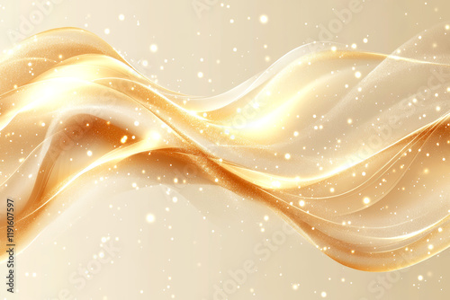 Golden flowing abstract light waves photo