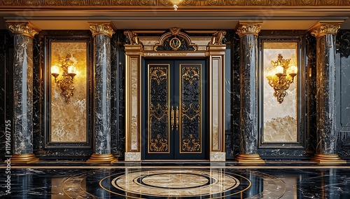 A golden and black front door of house