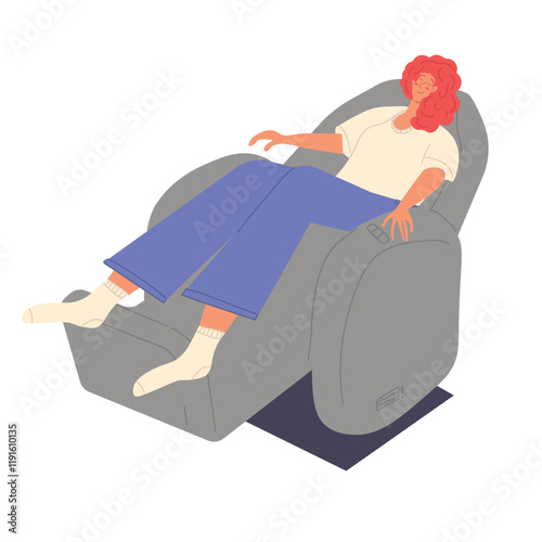 a girl is relaxing on a massage chair. Vector illustration in a flat style