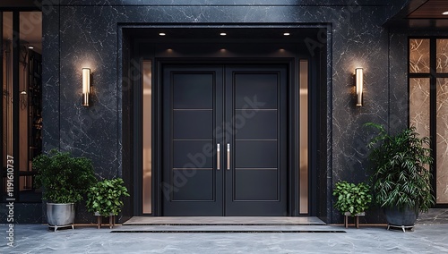 A black wooden front door