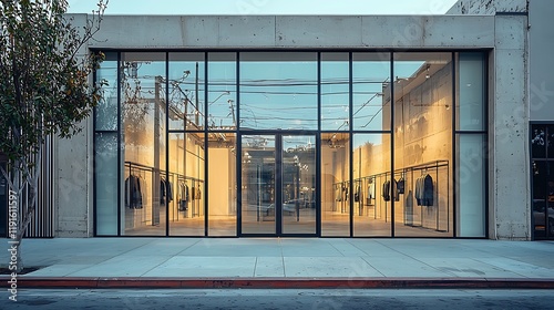 Modern storefront with large glass windows and central entrance
 photo