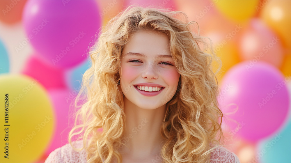 Smiling Blonde Woman in a Stunning New Year’s Costume – Festive Cheer Smiling Blonde Woman in a Stunning New Year’s Costume – Festive Cheer