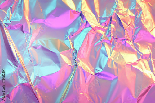 Shiny Iridescent Holographic Foil Paper Texture with Pink, Aqua Blue, and Gold Highlights
