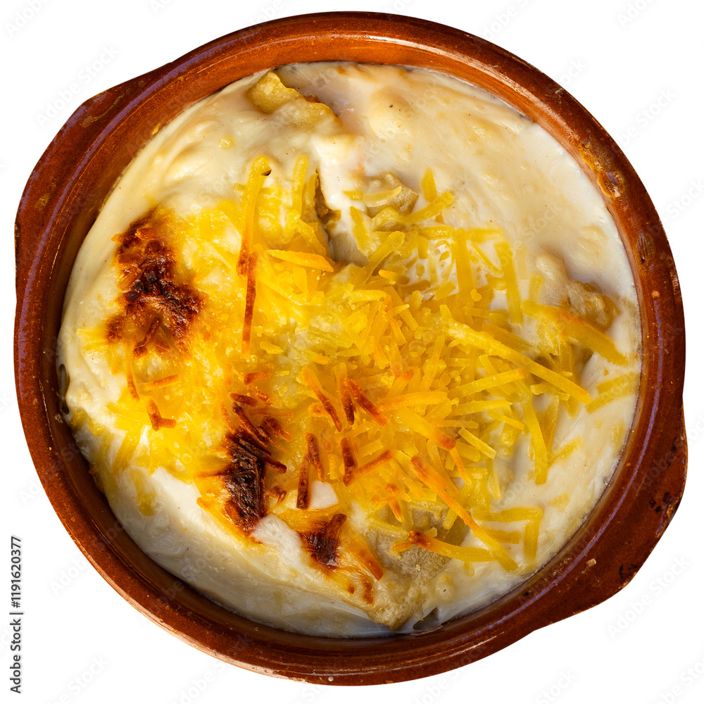 Appetizing baked stuffed meat cannelloni with cheese served on plate. Isolated over white background Appetizing baked stuffed meat cannelloni with cheese served on plate. Isolated over white background