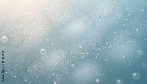 Abstract light blue background with bokeh and glowing particles.