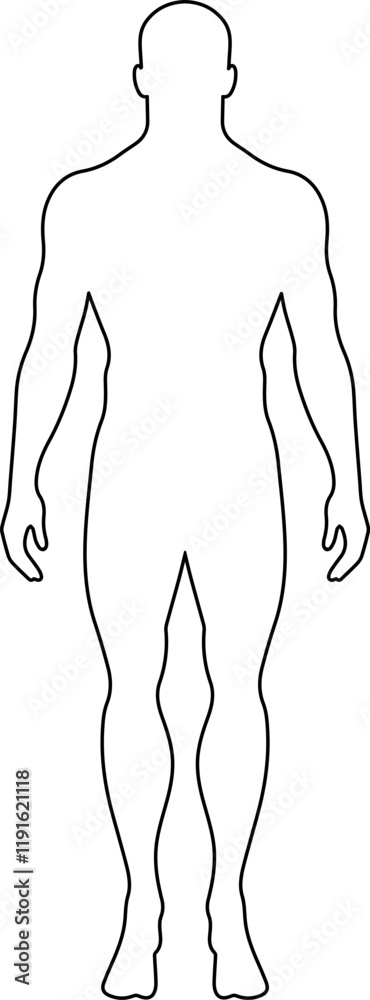 Standing male body silhouette in outline style.