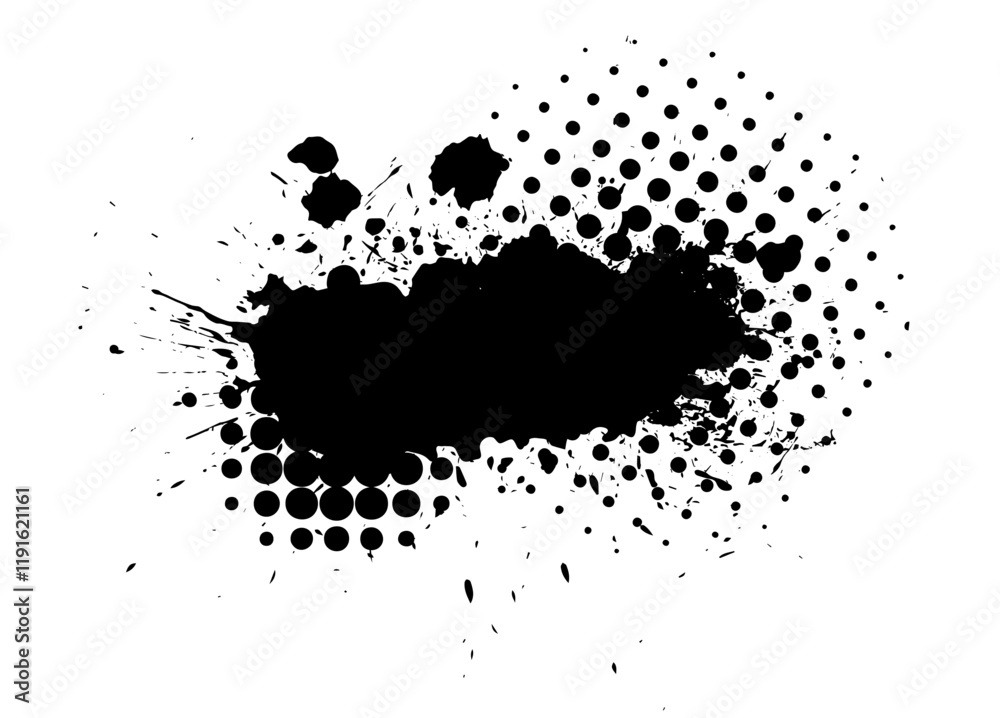 Splatter Paint Texture . Black Spray Blot of Ink. Place illustration Over any Object to Create Grungy Effect . hand drawn. Not AI, Vector