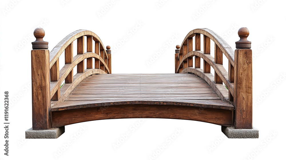 Bridge object isolated on white background. travel city landmark architecture, river park path structure design, famous wooden footbridge attraction.