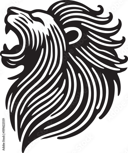 Majestic lion roaring silhouette vector design, symbolizing power, courage, and strength. Clean, scalable, and editable EPS file perfect for wildlife and nature-themed projects. photo