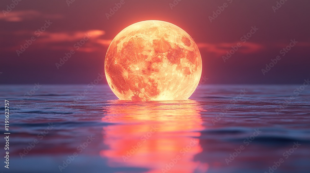 A large red moon is floating in the water A large red moon is floating in the water