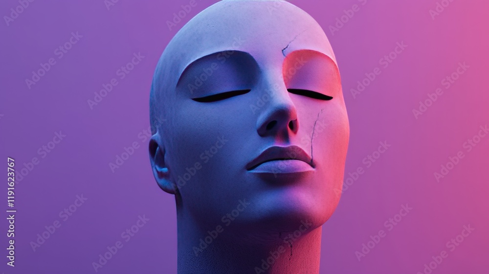A man's face is shown in a blue and purple color scheme A man's face is shown in a blue and purple color scheme