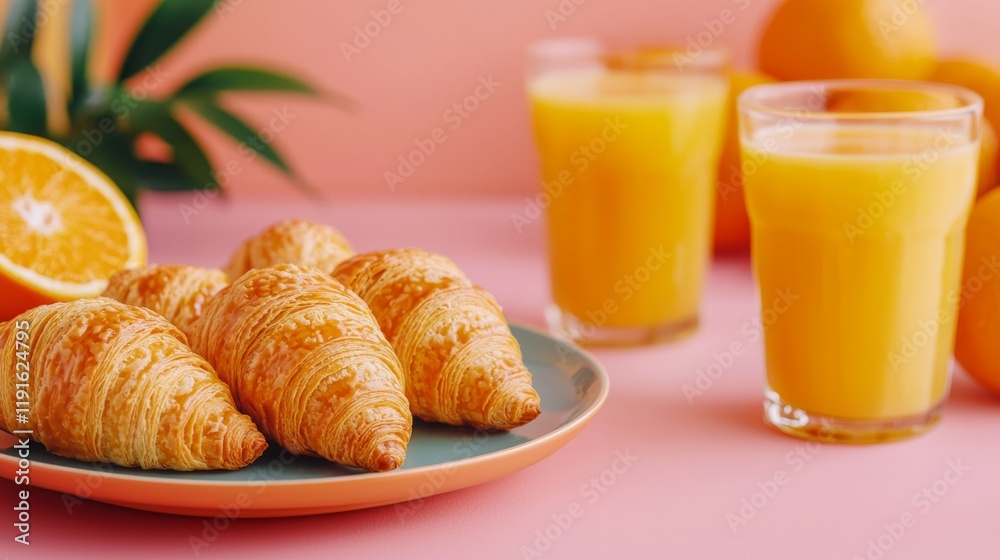 Vibrant Breakfast Buffet Arrangement with Croissants and Fresh Orange Juice Vibrant Breakfast Buffet Arrangement with Croissants and Fresh Orange Juice