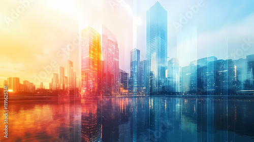 Design art concept abstract contemporary modern background business graphic idea. vibrant and colorful collage featuring elements of design, technology, innovation. Rivermist. Illustration