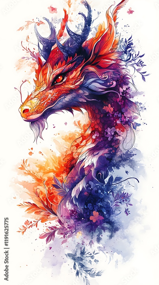 Obraz premium Mythical beast illustration featuring blue and fiery dragon picture