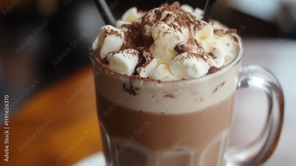 hot chocolate with marshmallow cocoa milk drink. cold winter season hot chocolate with marshmallow cocoa milk drink. cold winter season