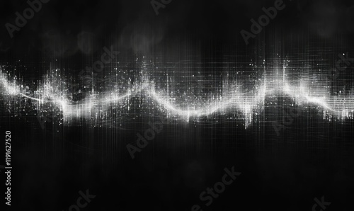 Abstract grayscale wave pattern; textured, luminous, dark background.