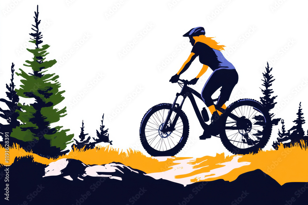 Fototapeta premium A woman is riding a bike in a forest