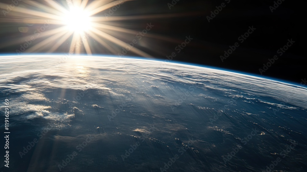 Background of space with Earth and sunlight, realistic, detailed, high-resolution Background of space with Earth and sunlight, realistic, detailed, high-resolution